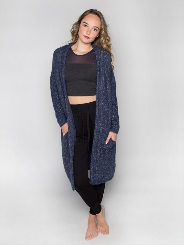 Blue Cardigan: The Sophia Sweater in Denim Blue by Sugar and Bruno Apparel in Indianapolis, IN