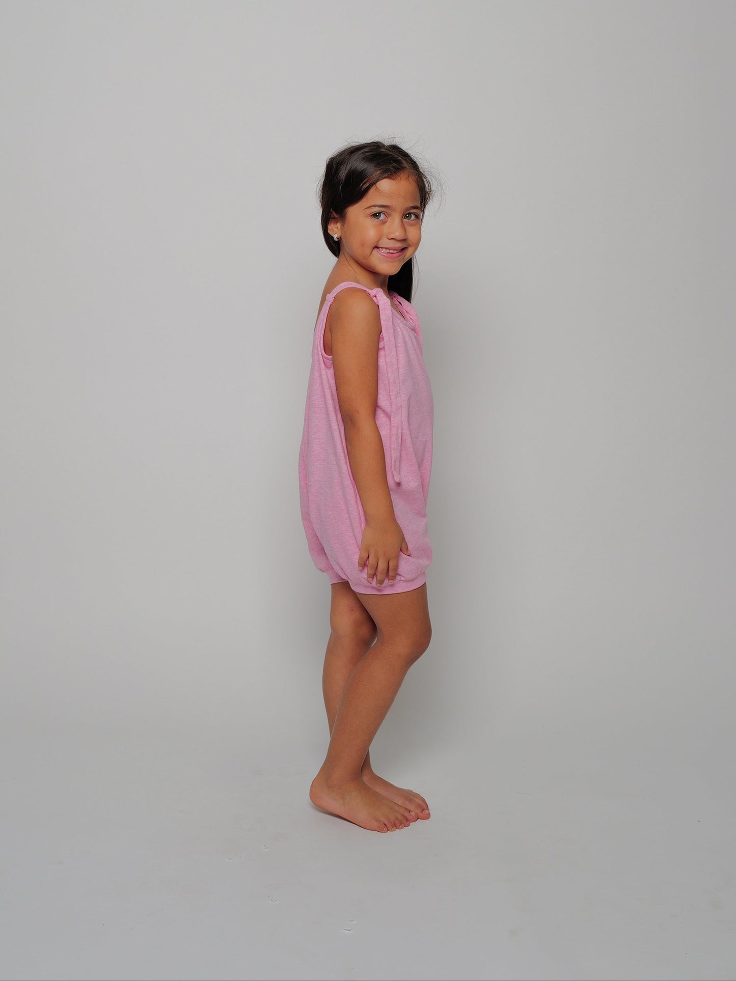 The Itty Bitty Bubbler Romper, Heathered Pink