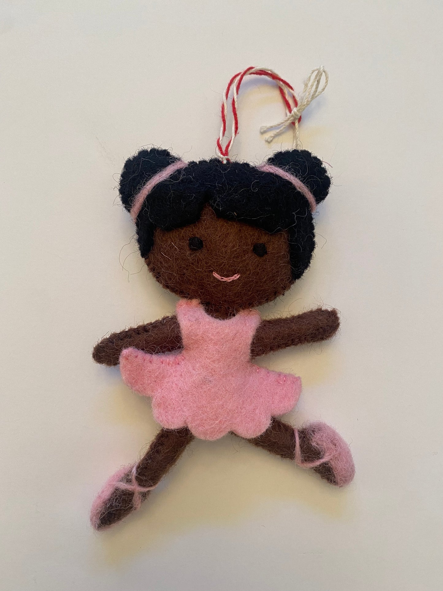 Ballerina Felt Wool Ornament, Black Hair/Dark Skin