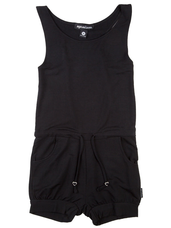Black Shorts Romper: Short Romper in Black by Sugar and Bruno Apparel in Indianapolis, IN