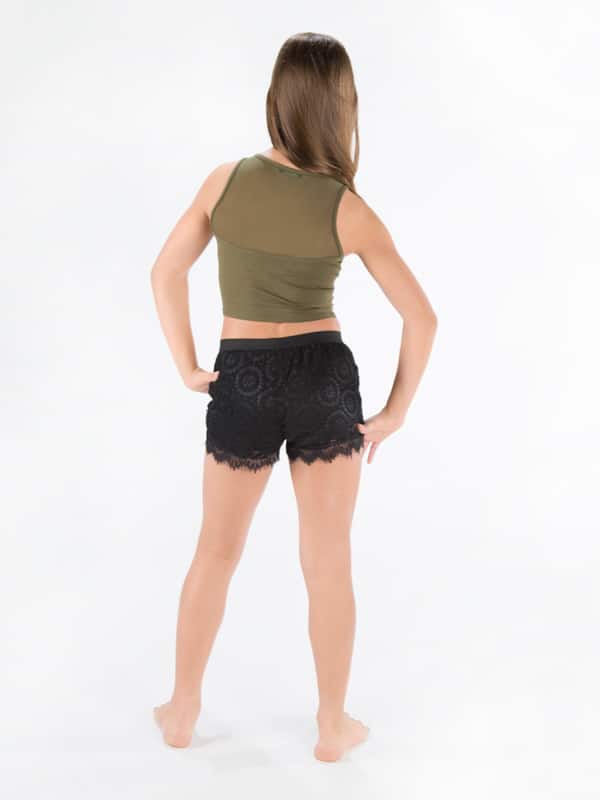 Green Dance Crop Top: Stretchy Mesh Crop in Army by Sugar and Bruno Apparel in Indianapolis, IN