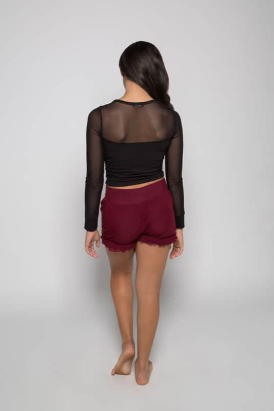 Long Sleeve Stretchy Mesh Top, Black