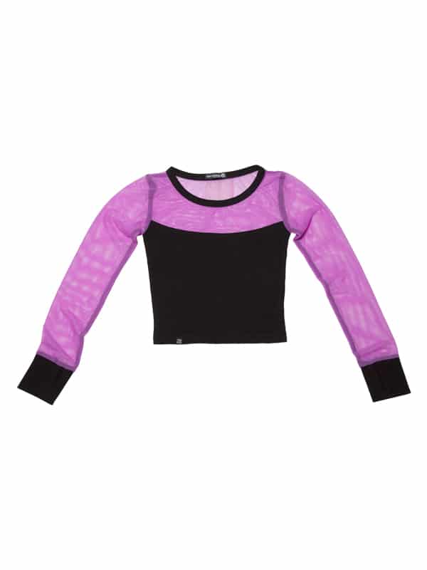 Long Sleeve Stretchy Mesh Youth Top, Orchid