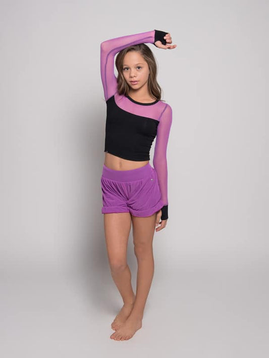 Long Sleeve Stretchy Mesh Youth Top, Orchid