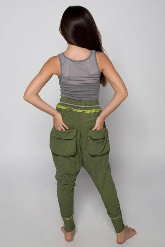 Green Harem Pants: Shadow Green Harem Pants by Sugar and Bruno Apparel in Indianapolis, IN