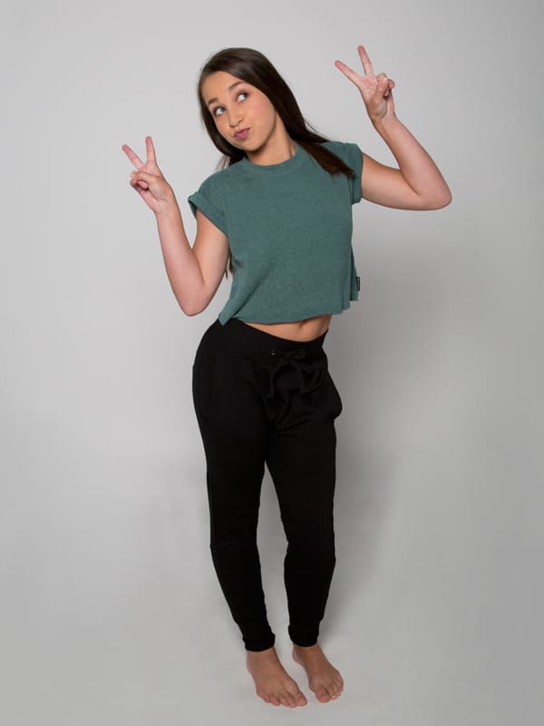 Green Crop Top: Boss Crop in Jade by Sugar and Bruno Apparel in Indianapolis, IN