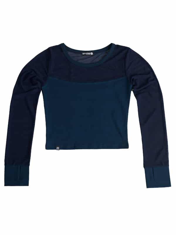 Long Sleeve Stretchy Youth Mesh Top, Navy