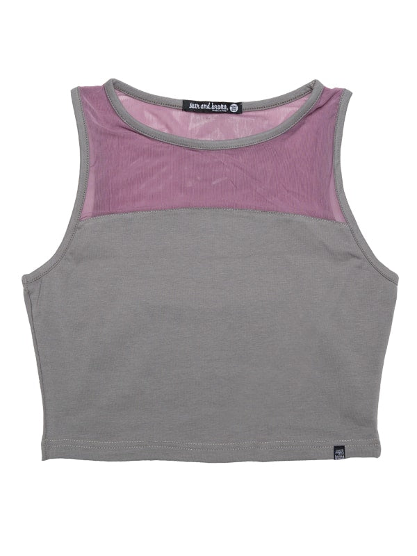 Purple Dance Crop Top: Stretchy Mesh Crop in Violet by Sugar and Bruno Apparel in Indianapolis, IN