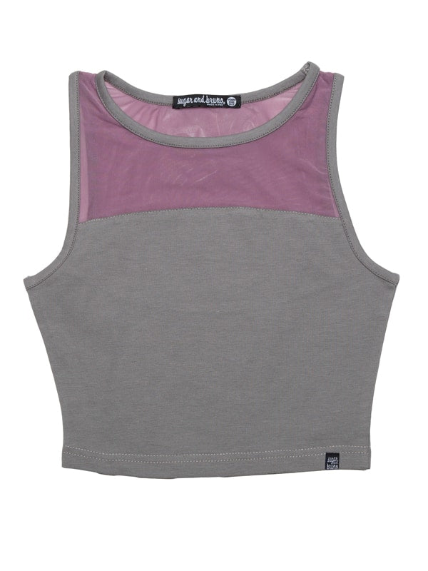 Purple Dance Crop Top: Stretchy Mesh Crop in Violet by Sugar and Bruno Apparel in Indianapolis, IN