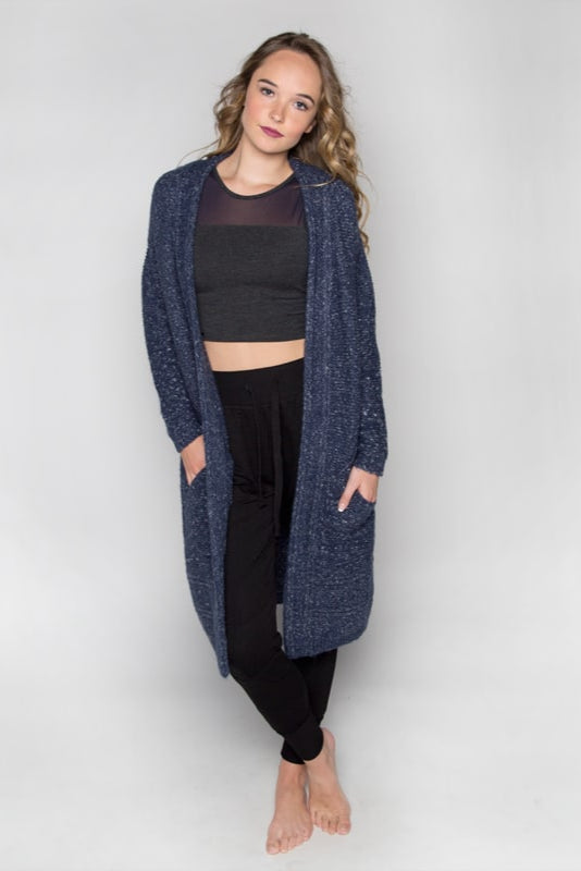 Blue Cardigan: The Sophia Sweater in Denim Blue by Sugar and Bruno Apparel in Indianapolis, IN