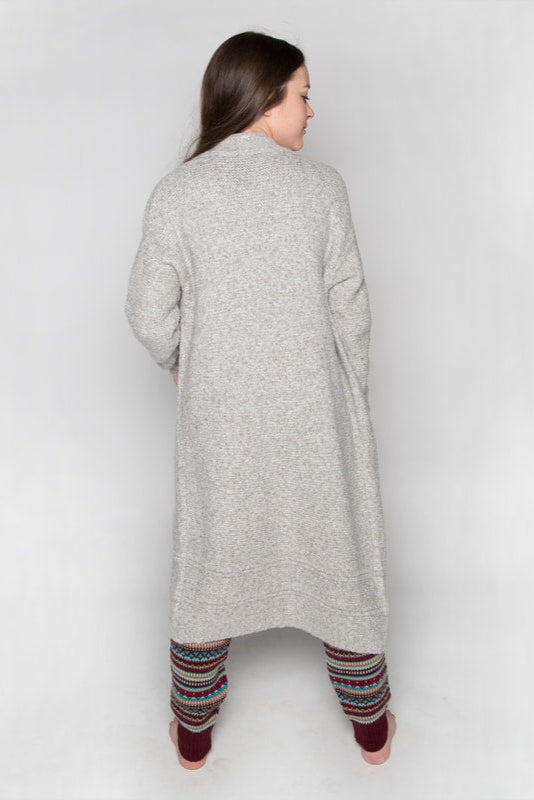 Gray Cardigan: The Sophia Sweater in White Marble by Sugar and Bruno Apparel in Indianapolis, IN