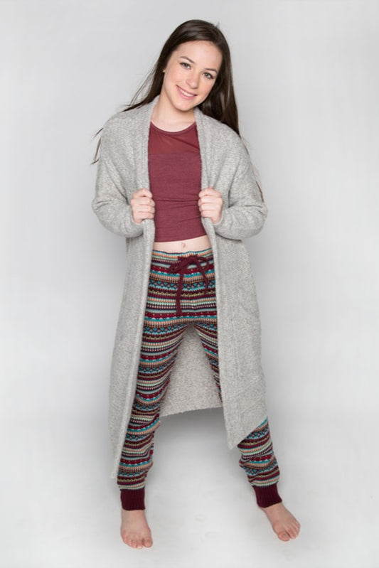 Gray Cardigan: The Sophia Sweater in White Marble by Sugar and Bruno Apparel in Indianapolis, IN