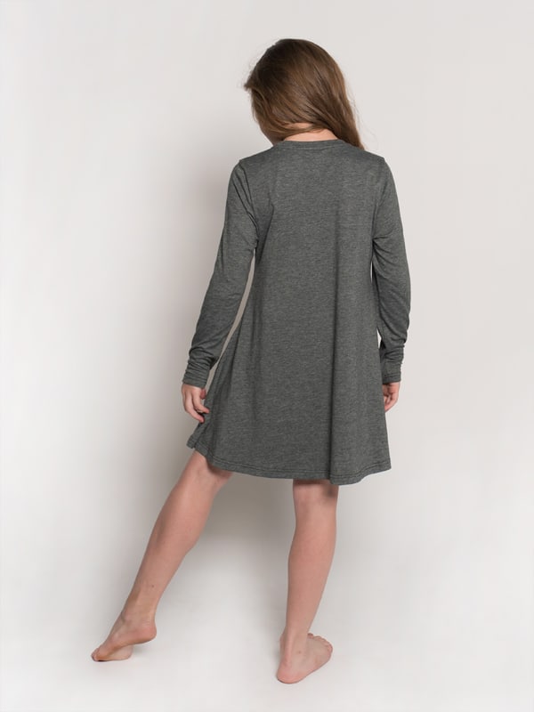 Long Sleeve Dress: Swing Dress in Denim Blue by Sugar and Bruno Apparel in Indianapolis, IN