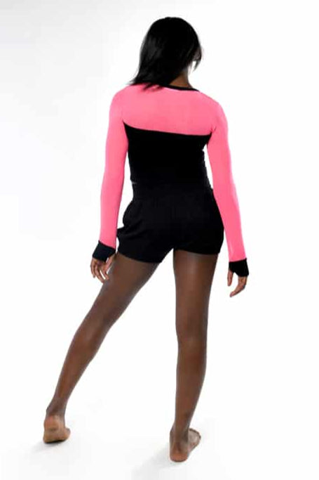Long Sleeve Stretchy Mesh Top, Hot Pink