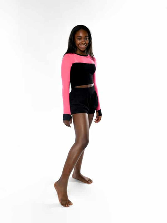 Long Sleeve Stretchy Mesh Top, Hot Pink