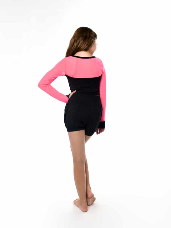 Long Sleeve Stretchy Mesh Youth Top, Hot Pink