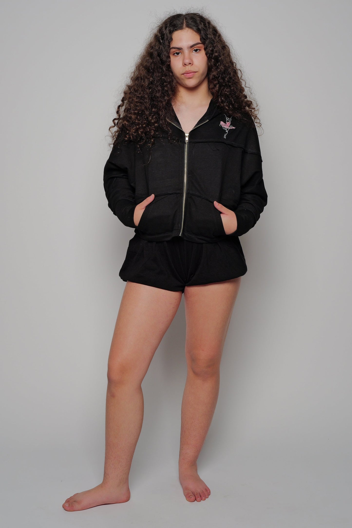 Embroidered Dancer Dolman Zip Crop Hoodie