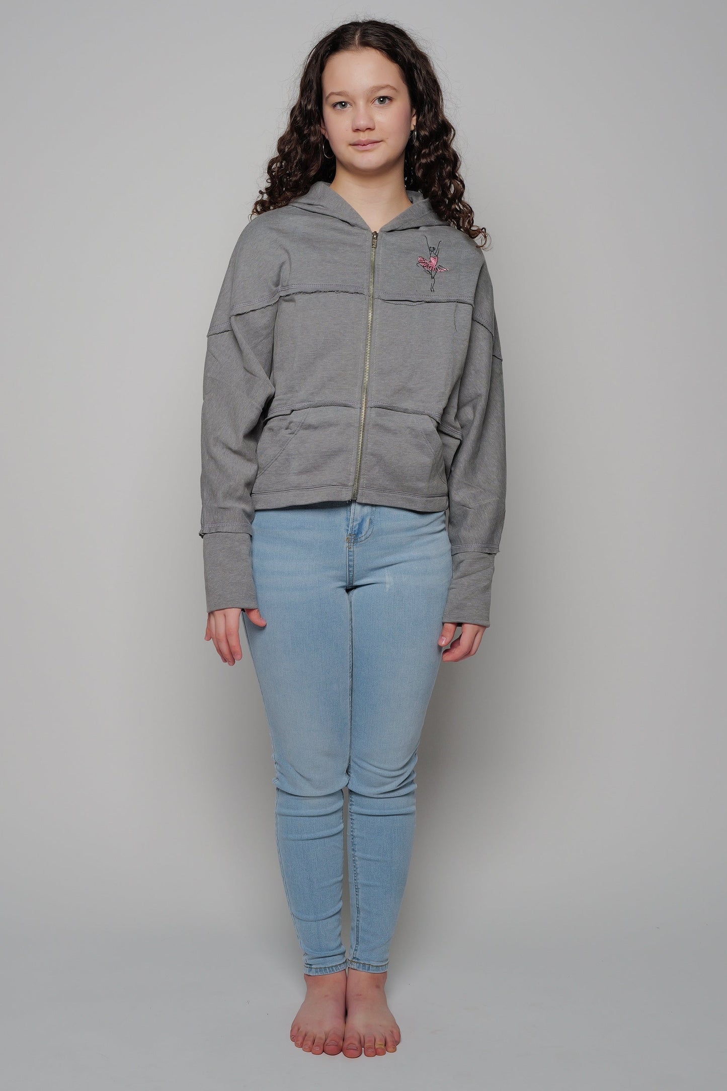 Embroidered Dancer Dolman Zip Crop Hoodie
