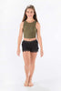 Green Dance Crop Top: Stretchy Mesh Crop in Army by Sugar and Bruno Apparel in Indianapolis, IN