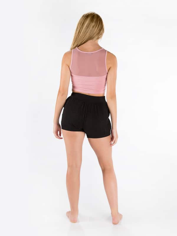 Pink Dance Crop Top: Stretchy Mesh Crop in Mauve by Sugar and Bruno Apparel in Indianapolis, IN