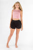 Pink Dance Crop Top: Stretchy Mesh Crop in Mauve by Sugar and Bruno Apparel in Indianapolis, IN