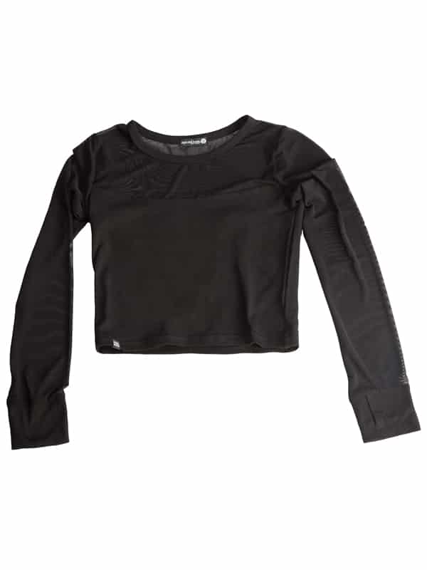 Long Sleeve Stretchy Mesh Youth Top, Black