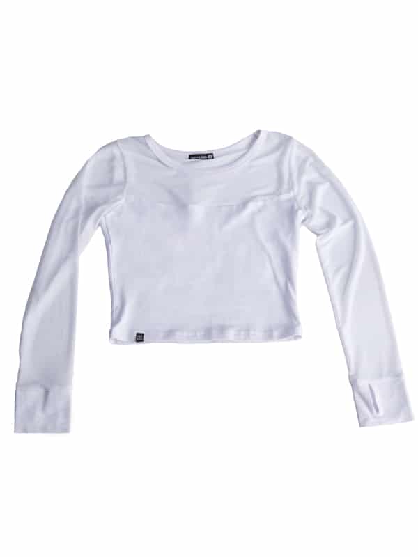 Long Sleeve Stretchy Mesh Youth Top, White
