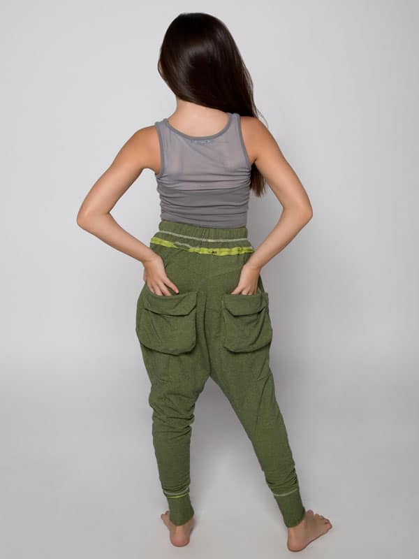 Green Harem Pants: Shadow Green Harem Pants by Sugar and Bruno Apparel in Indianapolis, IN