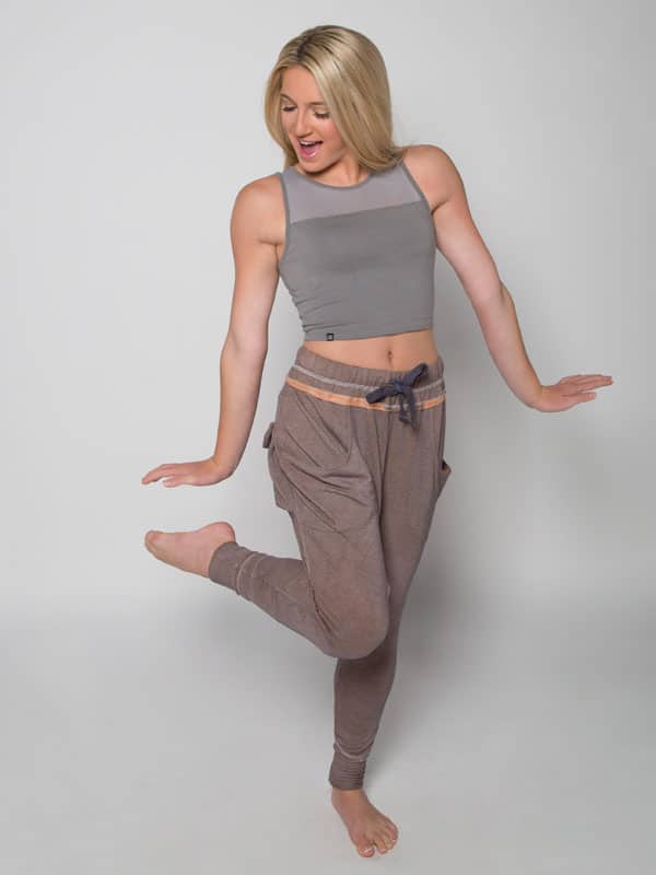 Brown Harem Pants: Shadow Brown Harem Pants by Sugar and Bruno Apparel in Indianapolis, IN