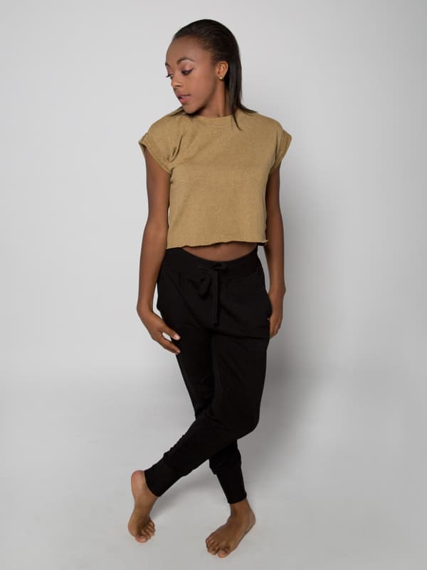 Yellow Crop Top: Boss Crop in Mustard by Sugar and Bruno Apparel in Indianapolis, IN