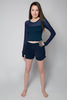 Long Sleeve Stretchy Mesh Top, Navy