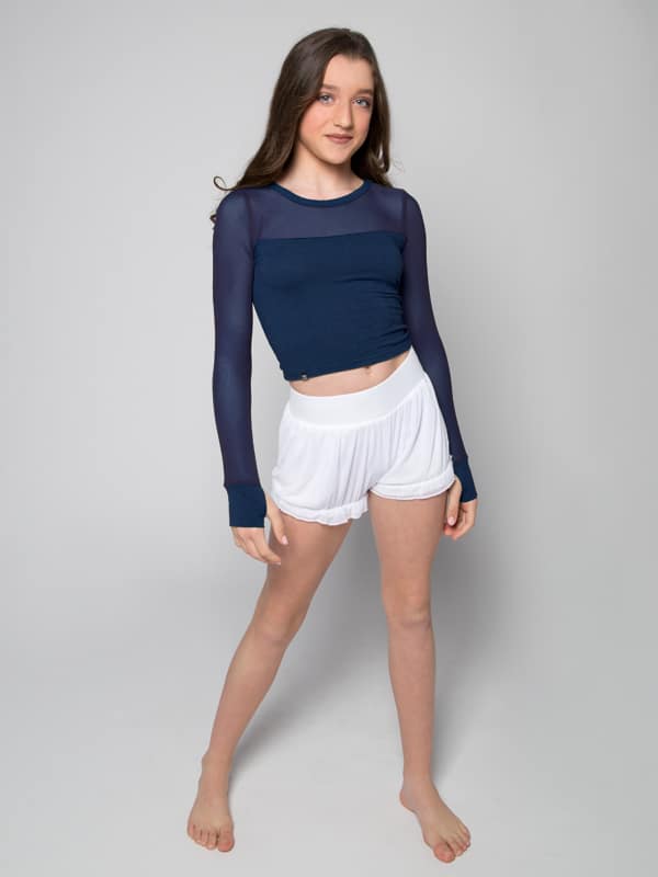 Long Sleeve Stretchy Youth Mesh Top, Navy