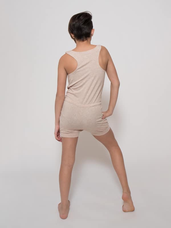Tan Shorts Romper: Lightweight Romper in Sand by Sugar and Bruno Apparel in Indianapolis, IN