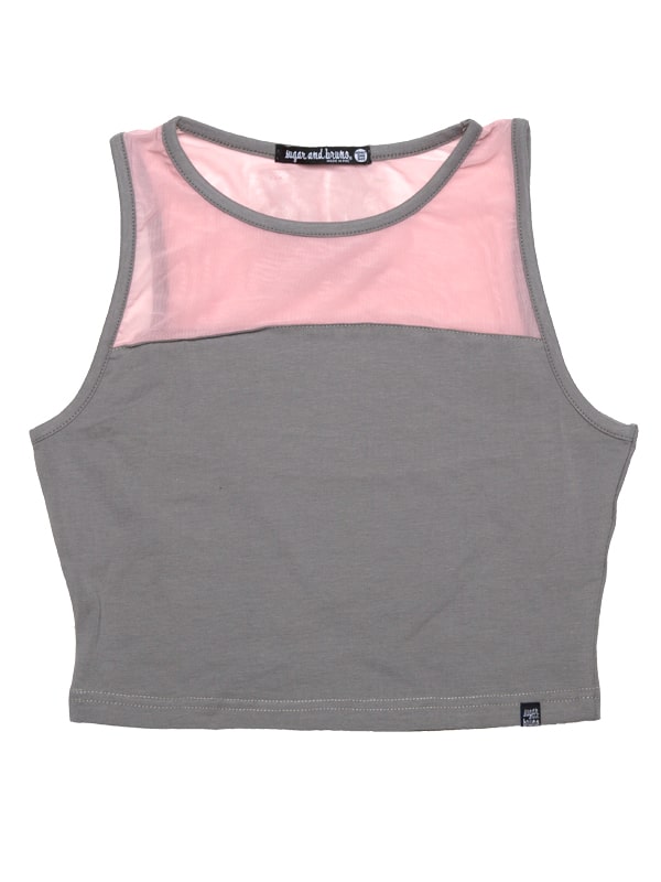 Gray Dance Crop Top: Stretchy Mesh Crop in Ballet Pink by Sugar and Bruno Apparel in Indianapolis, IN