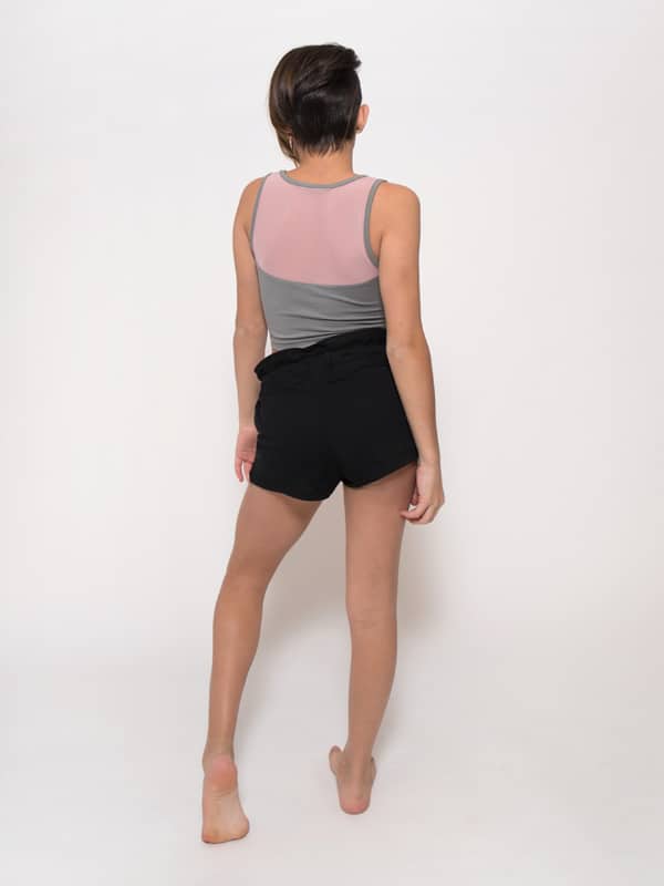 Gray Dance Crop Top: Stretchy Mesh Crop in Ballet Pink by Sugar and Bruno Apparel in Indianapolis, IN