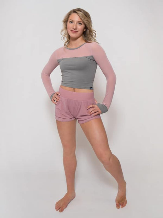 Long Sleeve Stretchy Mesh Top, Ballet Pink