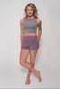 Purple Dance Crop Top: Stretchy Mesh Crop in Violet by Sugar and Bruno Apparel in Indianapolis, IN