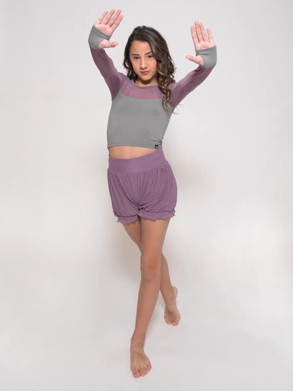 Long Sleeve Stretchy Mesh Youth Top, Violet