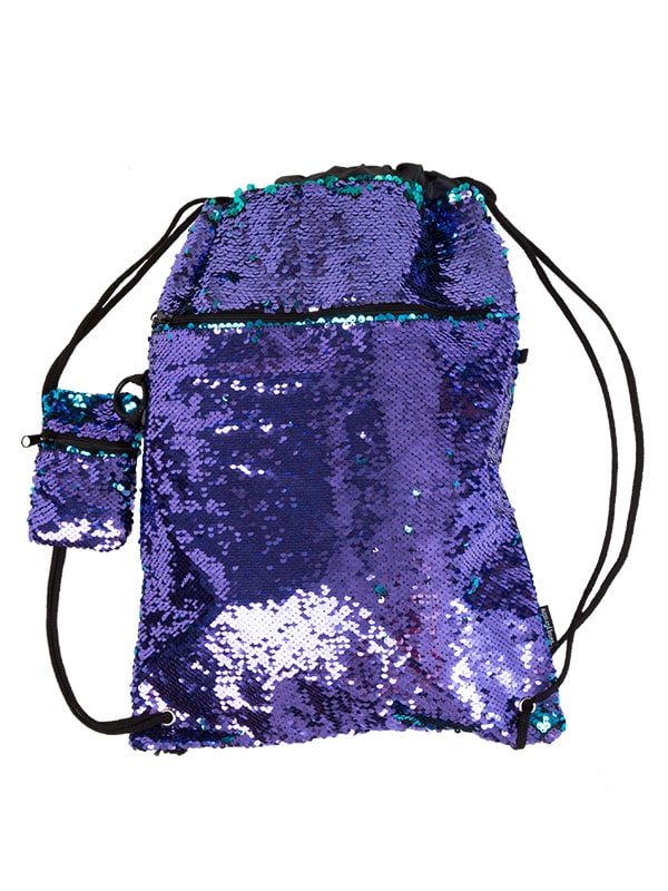 Purple Sequin Backpack: Mermaid Bag in Purple by Sugar and Bruno Apparel in Indianapolis, IN