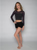 Long Sleeve Stretchy Mesh Top, Slate