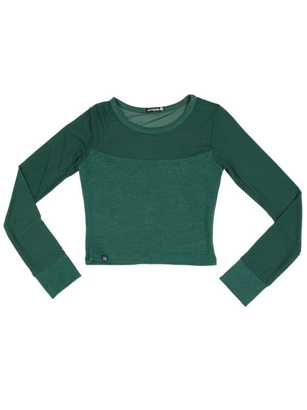 Long Sleeve Stretchy Mesh Top, Spruce Green
