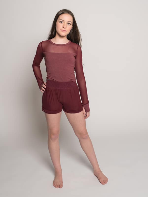 Long Sleeve Stretchy Mesh Top, Canyon Rose