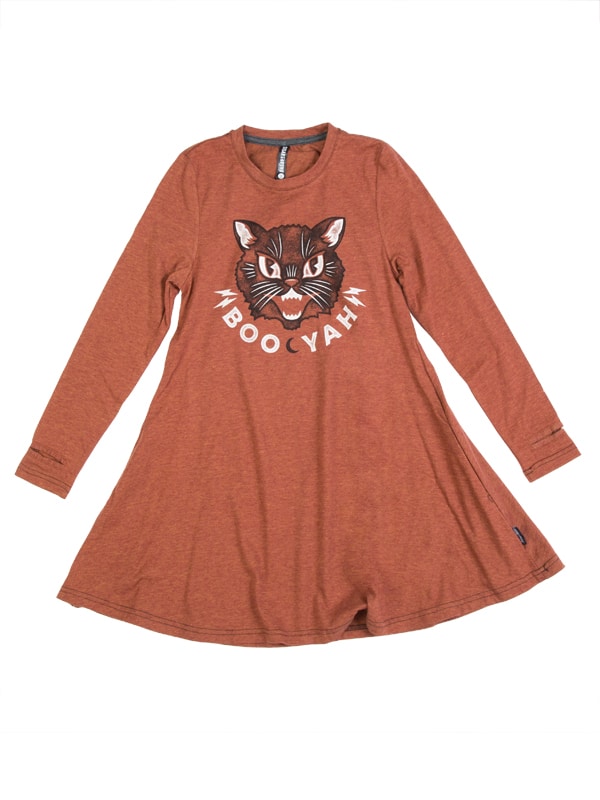 Halloween Dress: Boo Yah Black Cat Swing Dress by Sugar and Bruno Apparel in Indianapolis, IN