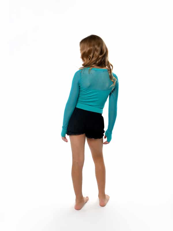 Long Sleeve Stretchy Mesh Youth Top, Lagoon