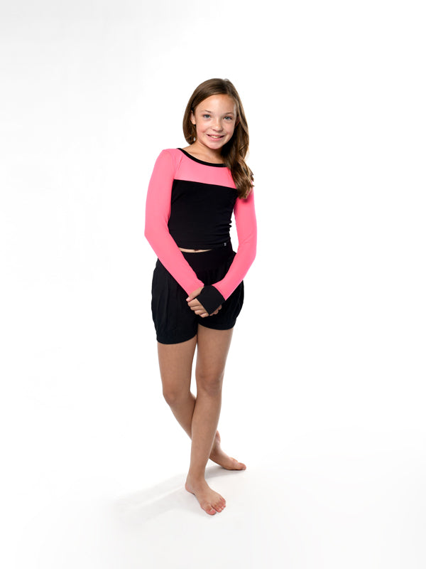 Long Sleeve Stretchy Mesh Youth Top, Hot Pink