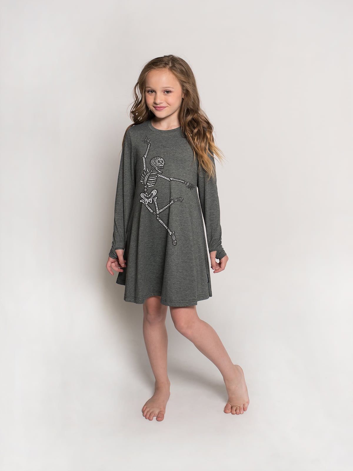 Ballet Skeleton Youth Swing Dress, Denim Blue