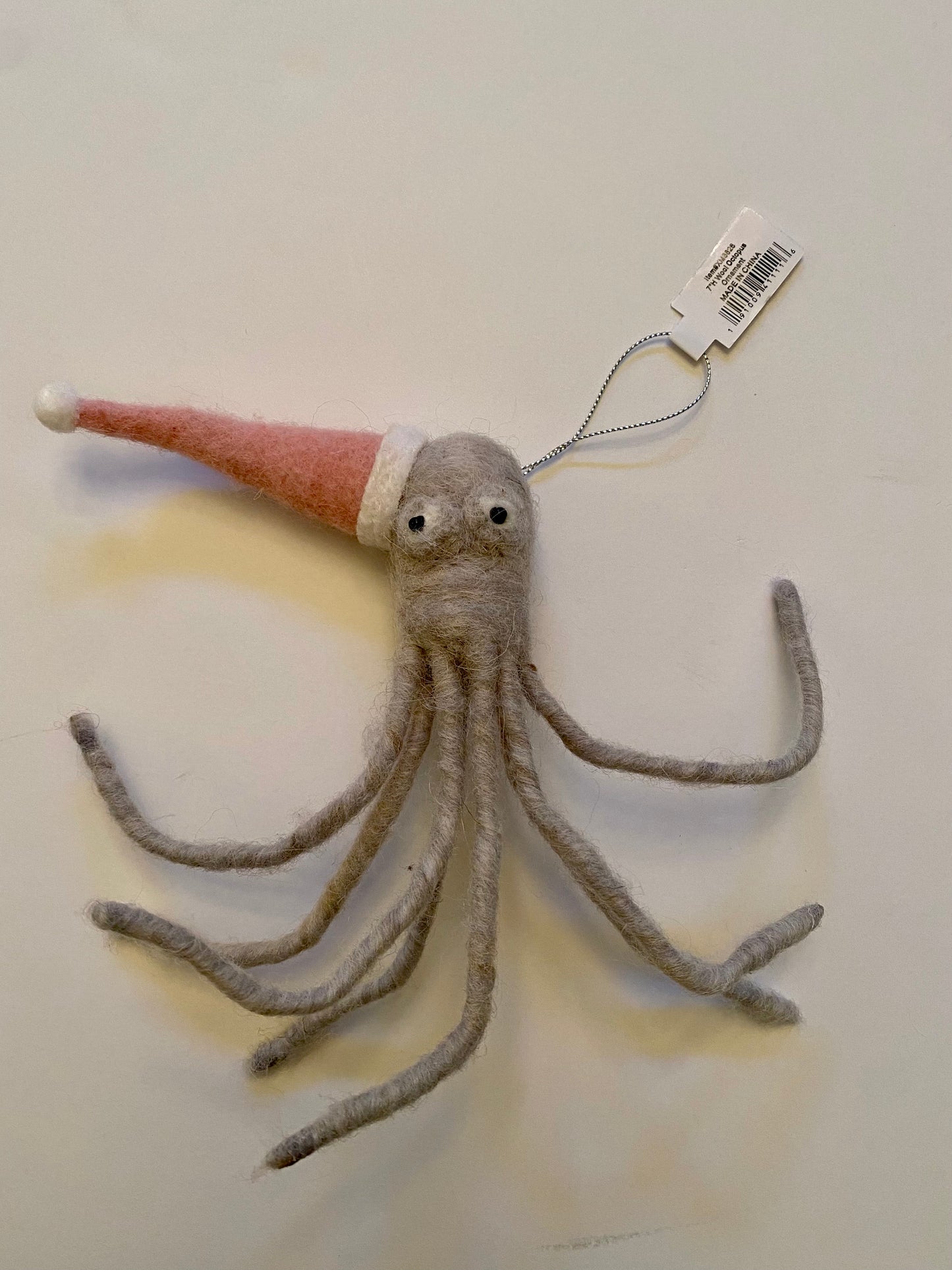 Wool Felt Octopus Ornament with Santa Hat
