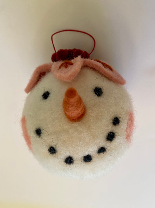Wool Felt Snowman Head Ball Ornament