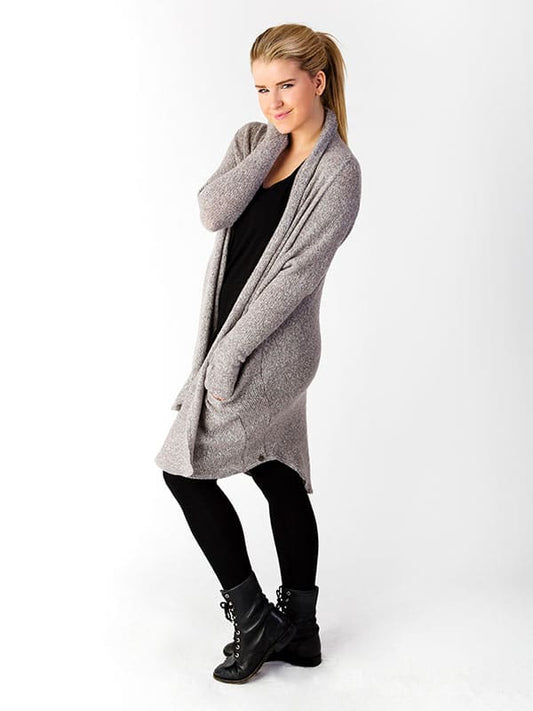 Light Gray Cardigan: The Stella Sweater in Oatmeal by Sugar and Bruno Apparel in Indianapolis, IN